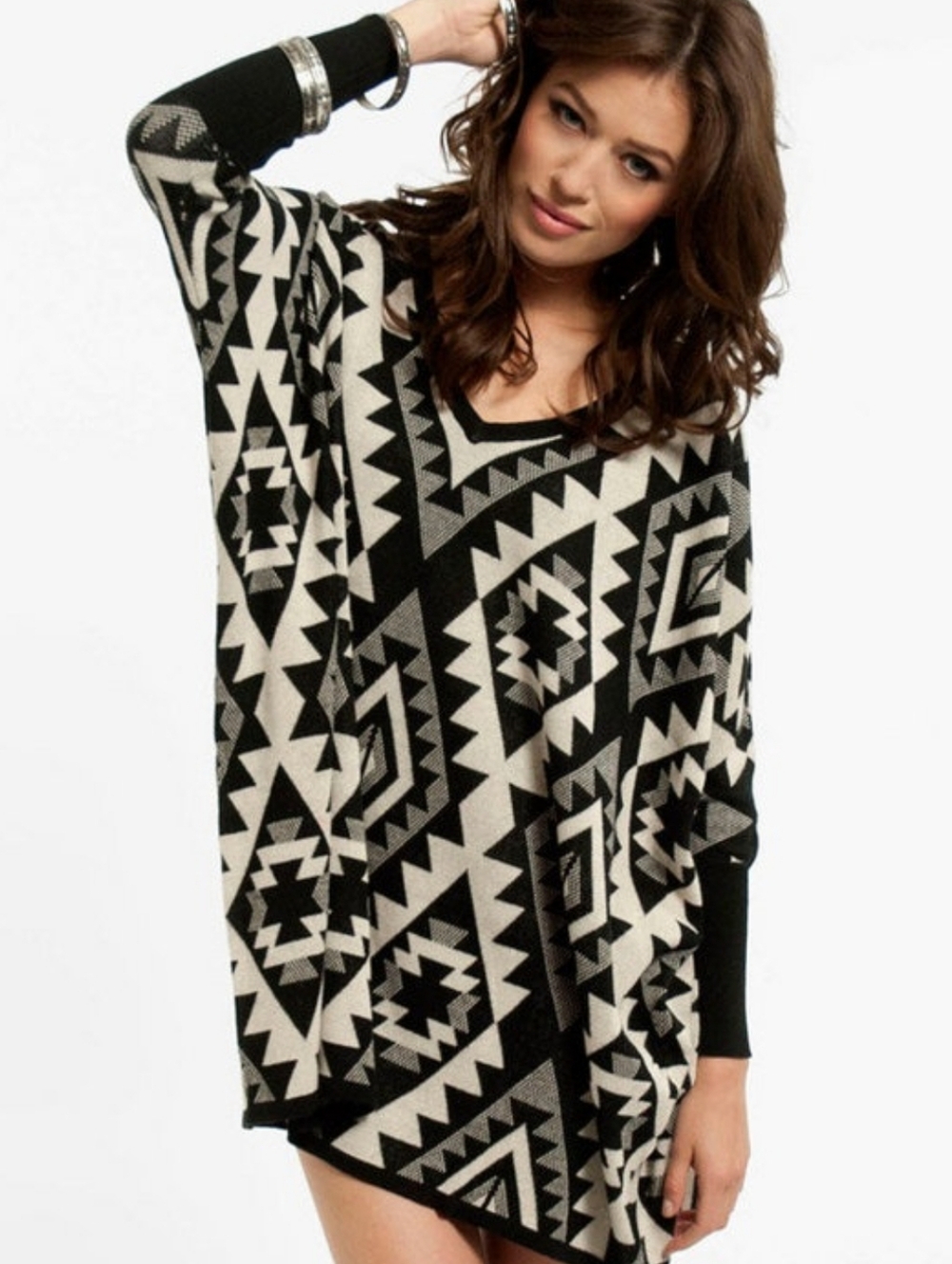 Stella Laguna Beach ⛱️ Aztec Geometric Pattern Poncho Sweater 🏜️ Size Large